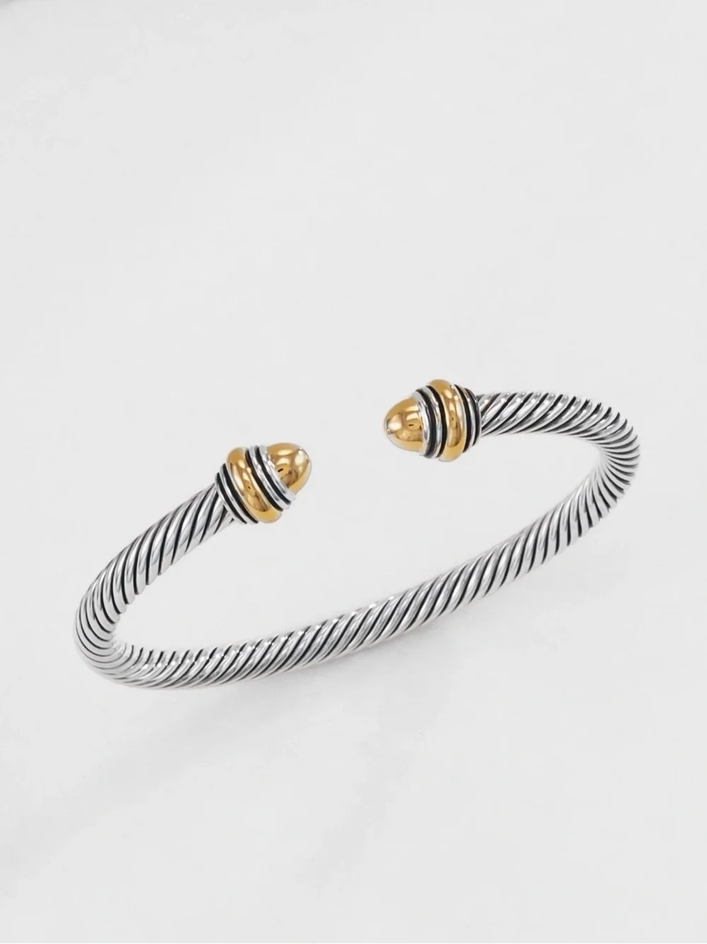 David Yurman Sterling Silver Cable Bracelet with Yellow Gold Accents